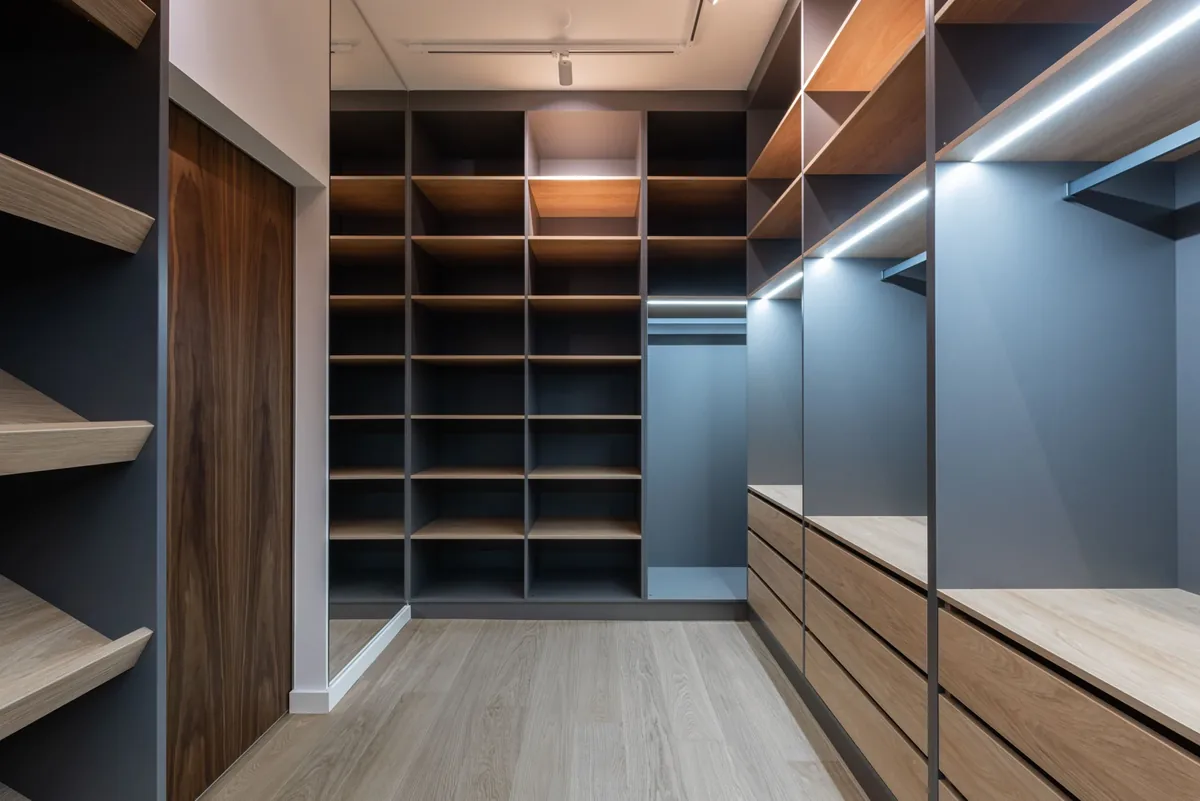 Built-in timber units within a space
